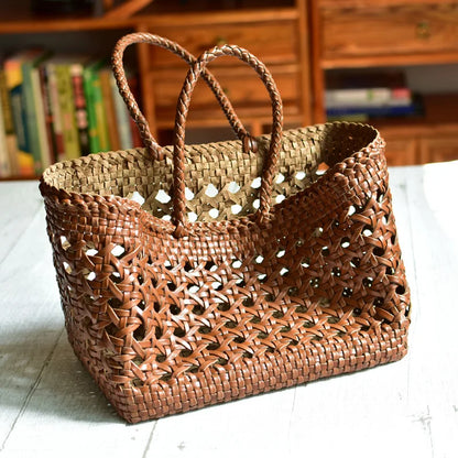 Cowhide Hollow Out Basket Bag Seaside Beach Vacation Casual Tote Handbags Large Capacity Practical Purses Clutch Fashion Bolsas