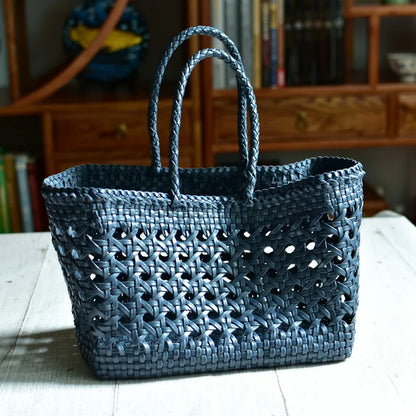 Cowhide Hollow Out Basket Bag Seaside Beach Vacation Casual Tote Handbags Large Capacity Practical Purses Clutch Fashion Bolsas