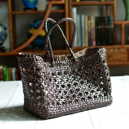 Cowhide Hollow Out Basket Bag Seaside Beach Vacation Casual Tote Handbags Large Capacity Practical Purses Clutch Fashion Bolsas