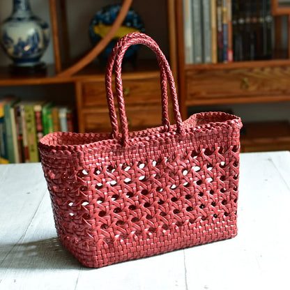 Cowhide Hollow Out Basket Bag Seaside Beach Vacation Casual Tote Handbags Large Capacity Practical Purses Clutch Fashion Bolsas