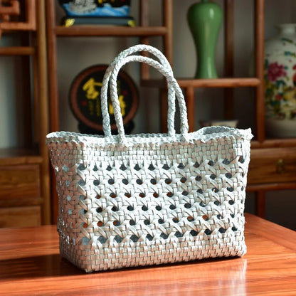 Cowhide Hollow Out Basket Bag Seaside Beach Vacation Casual Tote Handbags Large Capacity Practical Purses Clutch Fashion Bolsas