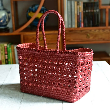 Cowhide Hollow Out Basket Bag Seaside Beach Vacation Casual Tote Handbags Large Capacity Practical Purses Clutch Fashion Bolsas