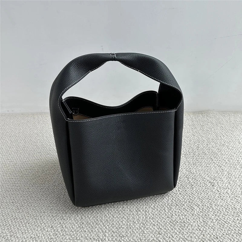 Cowhide Square Bucket Bag Ladies Commuter All-match Simple Luxury Fashion Handbags Versatile Large Capacity Casual Purses Clutch