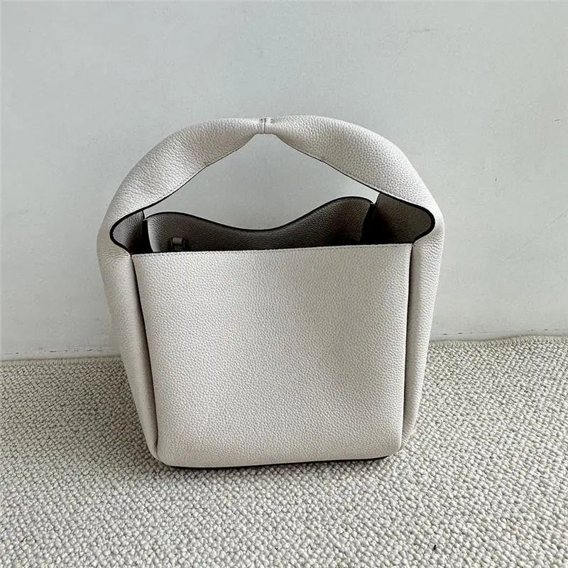 Cowhide Square Bucket Bag Ladies Commuter All-match Simple Luxury Fashion Handbags Versatile Large Capacity Casual Purses Clutch