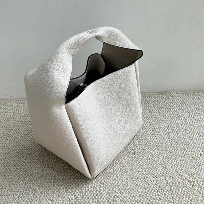 Cowhide Square Bucket Bag Ladies Commuter All-match Simple Luxury Fashion Handbags Versatile Large Capacity Casual Purses Clutch