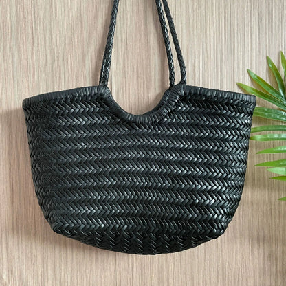 Cowhide Weave Handbags Fashion Hand Made Ladies Vegetable Basket Bag Casual Tote Simple Shopping Bags Female Bolsos Mujer