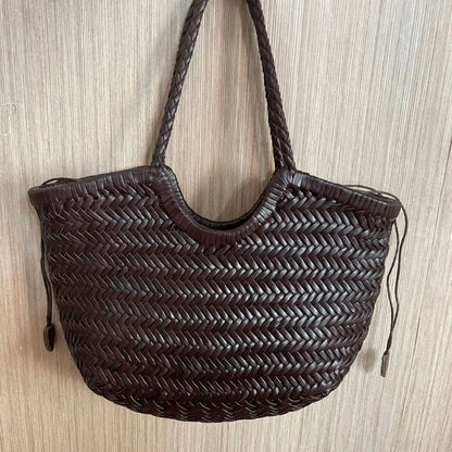 Cowhide Weave Handbags Fashion Hand Made Ladies Vegetable Basket Bag Casual Tote Simple Shopping Bags Female Bolsos Mujer
