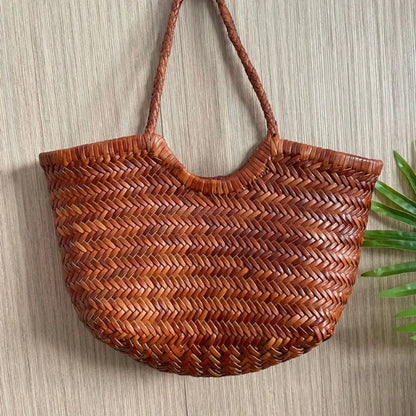 Cowhide Weave Handbags Fashion Hand Made Ladies Vegetable Basket Bag Casual Tote Simple Shopping Bags Female Bolsos Mujer