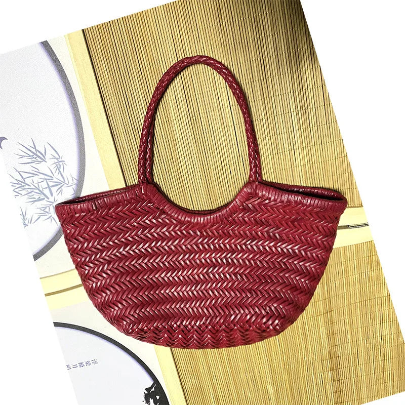 Cowhide Weave Handbags Fashion Hand Made Ladies Vegetable Basket Bag Casual Tote Simple Shopping Bags Female Bolsos Mujer