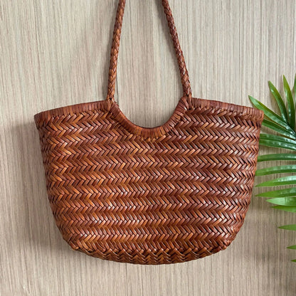 Cowhide Weave Handbags Fashion Hand Made Ladies Vegetable Basket Bag Casual Tote Simple Shopping Bags Female Bolsos Mujer