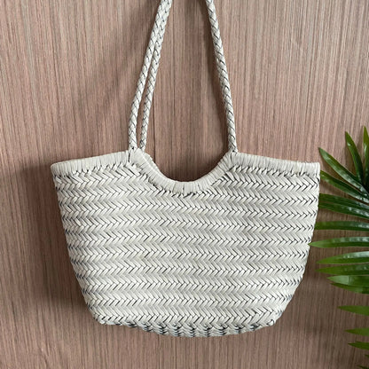 Cowhide Weave Handbags Fashion Hand Made Ladies Vegetable Basket Bag Casual Tote Simple Shopping Bags Female Bolsos Mujer
