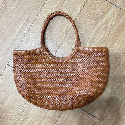 Cowhide Weave Handbags Fashion Hand Made Ladies Vegetable Basket Bag Casual Tote Simple Shopping Bags Female Bolsos Mujer