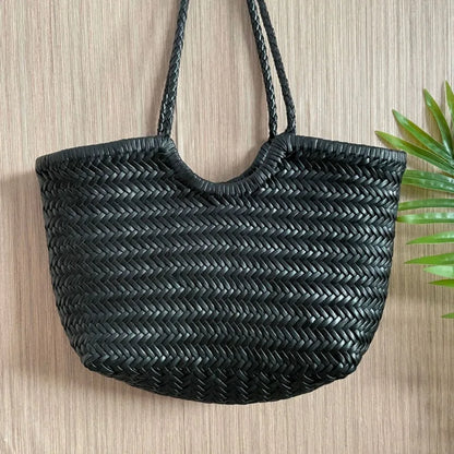 Cowhide Weave Handbags Fashion Hand Made Ladies Vegetable Basket Bag Casual Tote Simple Shopping Bags Female Bolsos Mujer