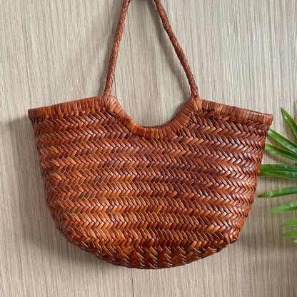 Cowhide Weave Handbags Fashion Hand Made Ladies Vegetable Basket Bag Casual Tote Simple Shopping Bags Female Bolsos Mujer