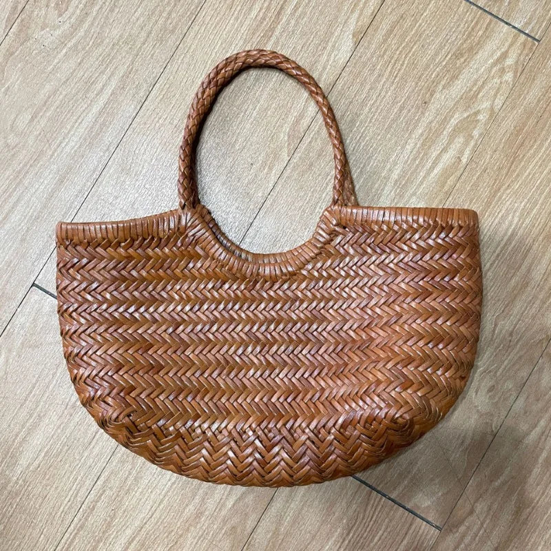 Cowhide Weave Handbags Fashion Hand Made Ladies Vegetable Basket Bag Casual Tote Simple Shopping Bags Female Bolsos Mujer