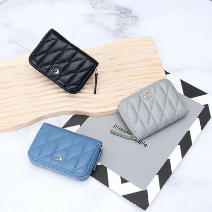 Cowhide Women's New Fashion Genuine Leather Zipper Small and Exquisite Multi-Card ID Bag Short