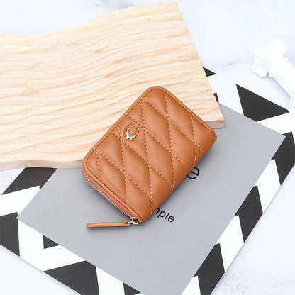 Cowhide Women's New Fashion Genuine Leather Zipper Small and Exquisite Multi-Card ID Bag Short