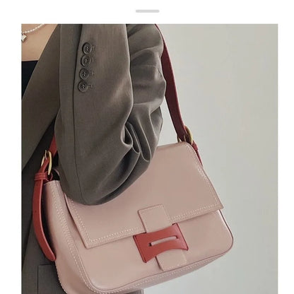 Cowhide small square bag 2024 new trendy women's contrasting color single shoulder crossbody commuting underarm bag tote