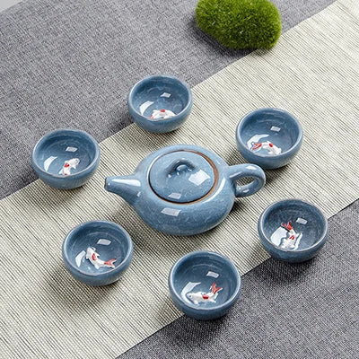 Crack glaze 3D fish Kung Fu Tea Set,Ceramic Tea Sets,TeaCup,ChineseTravel Teapot, Drinkware Coffee&Tea Sets , Binglie Teacup
