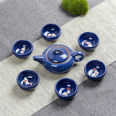 Crack glaze 3D fish Kung Fu Tea Set,Ceramic Tea Sets,TeaCup,ChineseTravel Teapot, Drinkware Coffee&Tea Sets , Binglie Teacup