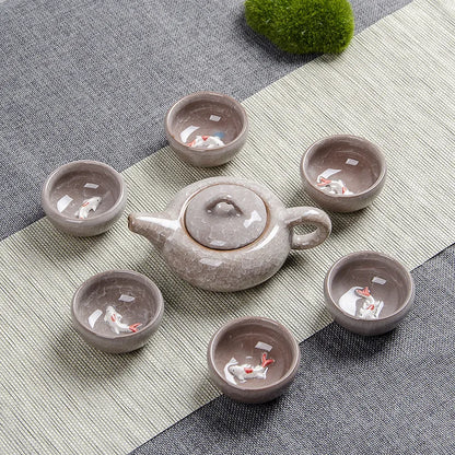 Crack glaze 3D fish Kung Fu Tea Set,Ceramic Tea Sets,TeaCup,ChineseTravel Teapot, Drinkware Coffee&Tea Sets , Binglie Teacup