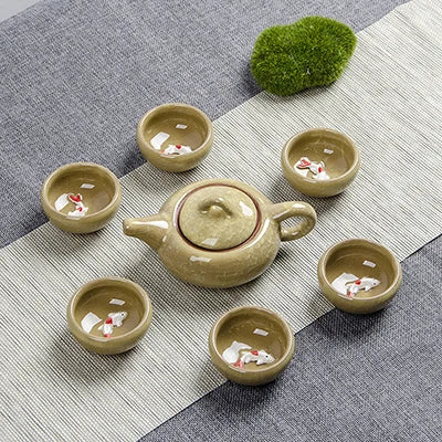 Crack glaze 3D fish Kung Fu Tea Set,Ceramic Tea Sets,TeaCup,ChineseTravel Teapot, Drinkware Coffee&Tea Sets , Binglie Teacup