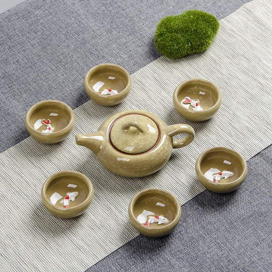 Crack glaze 3D fish Kung Fu Tea Set,Ceramic Tea Sets,TeaCup,ChineseTravel Teapot, Drinkware Coffee&Tea Sets , Binglie Teacup