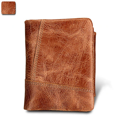 Crazy Horse Cowhide Men's / Genuine Leather Short Anti-RFID Stealing Zip Wallet for Men and Women