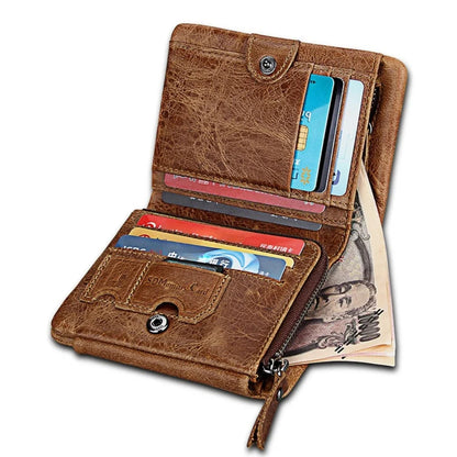 Crazy Horse Cowhide Men's / Genuine Leather Short Anti-RFID Stealing Zip Wallet for Men and Women
