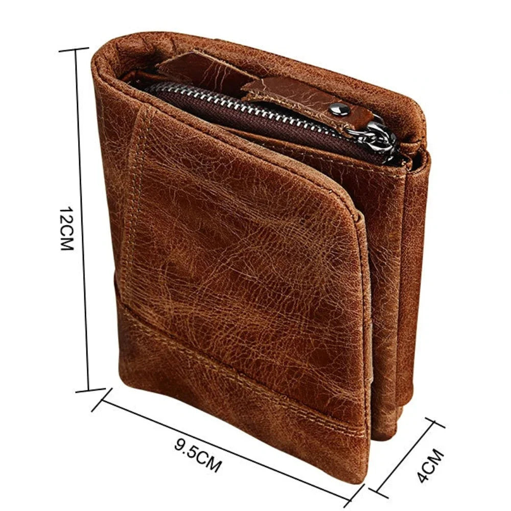 Crazy Horse Cowhide Men's / Genuine Leather Short Anti-RFID Stealing Zip Wallet for Men and Women