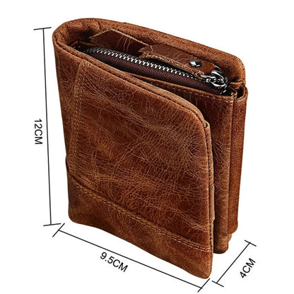 Crazy Horse Cowhide Men's / Genuine Leather Short Anti-RFID Stealing Zip Wallet for Men and Women