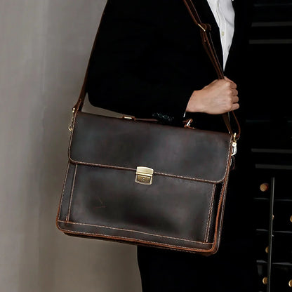 Crazy Horse Genuine Leather Briefcase Vintage Messenger Shoulder Bag Men's Business Laptop Handbag For Male 6393
