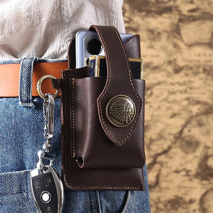 Crazy Horse Genuine Leather Packs Men Casual Small Fanny Pack Belt Loops Hip Bum Outdoor Waist Bag Phone Pouch Purses