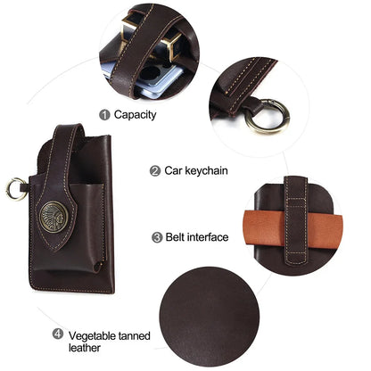 Crazy Horse Genuine Leather Packs Men Casual Small Fanny Pack Belt Loops Hip Bum Outdoor Waist Bag Phone Pouch Purses