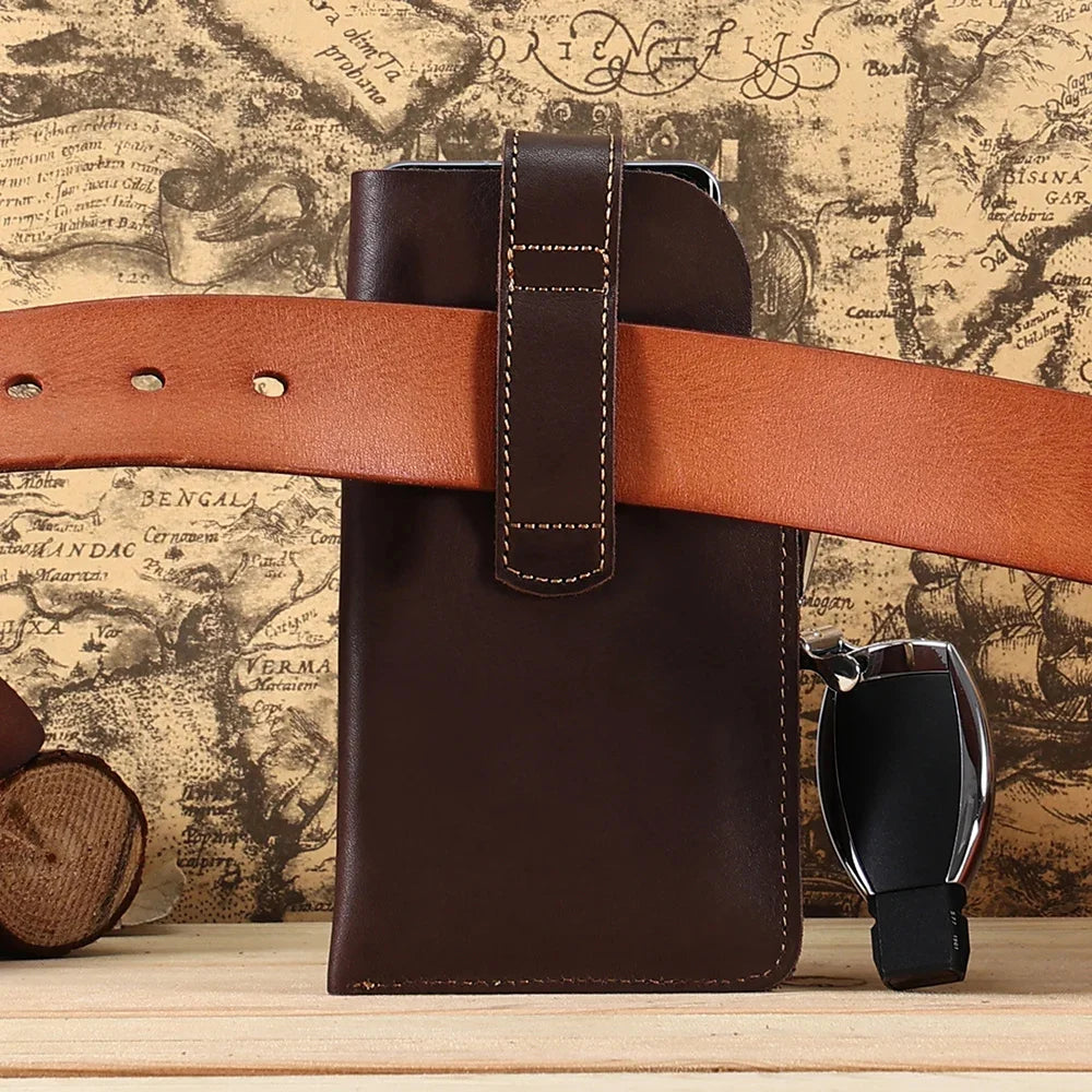 Crazy Horse Genuine Leather Packs Men Casual Small Fanny Pack Belt Loops Hip Bum Outdoor Waist Bag Phone Pouch Purses
