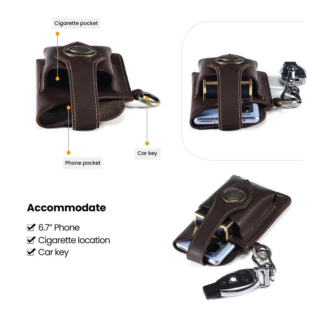Crazy Horse Genuine Leather Packs Men Casual Small Fanny Pack Belt Loops Hip Bum Outdoor Waist Bag Phone Pouch Purses