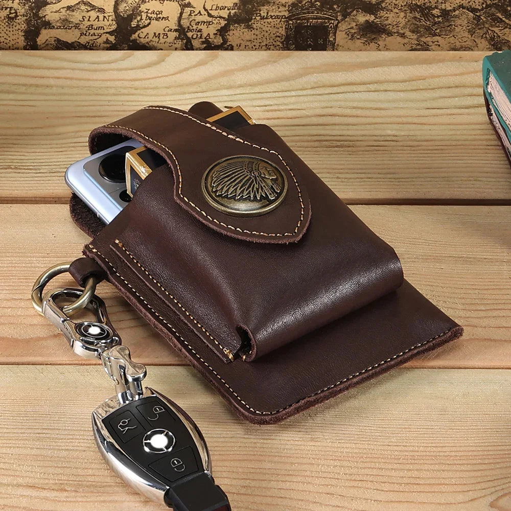 Crazy Horse Genuine Leather Packs Men Casual Small Fanny Pack Belt Loops Hip Bum Outdoor Waist Bag Phone Pouch Purses