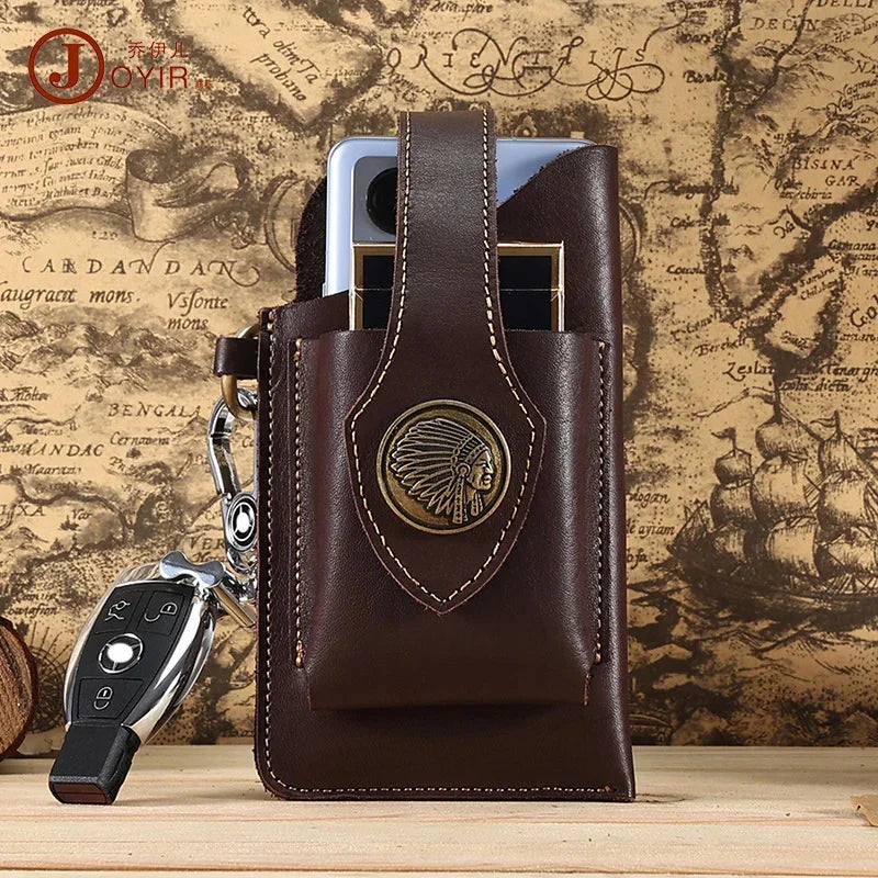 Crazy Horse Genuine Leather Packs Men Casual Small Fanny Pack Belt Loops Hip Bum Outdoor Waist Bag Phone Pouch Purses