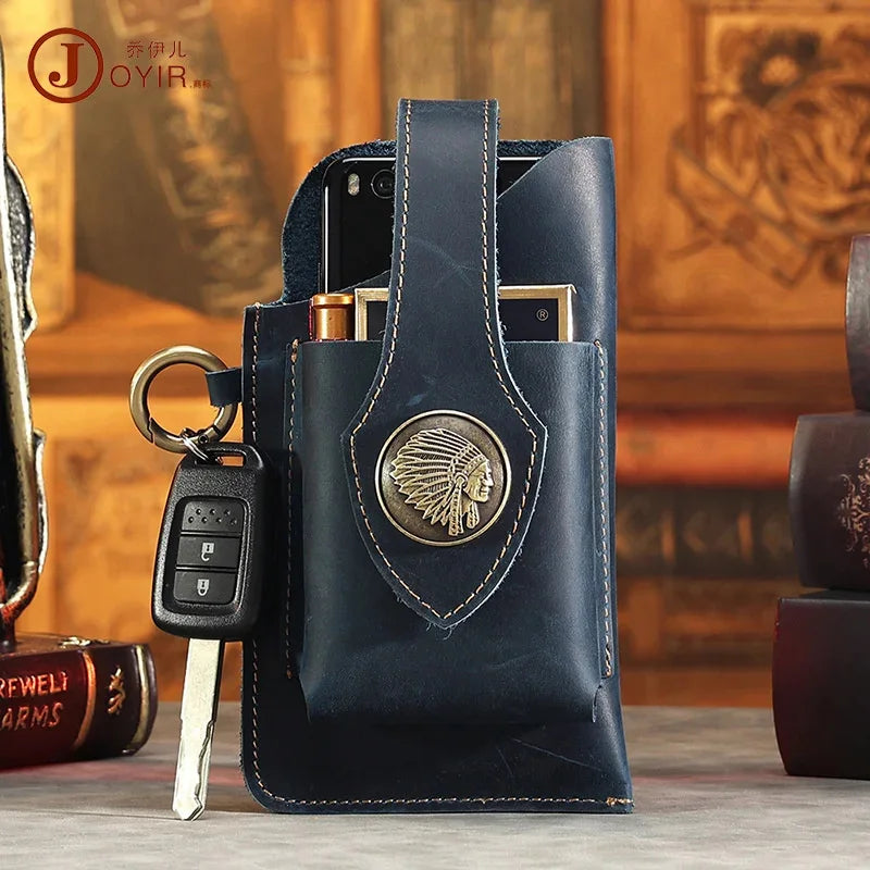 Crazy Horse Genuine Leather Packs Men Casual Small Fanny Pack Belt Loops Hip Bum Outdoor Waist Bag Phone Pouch Purses