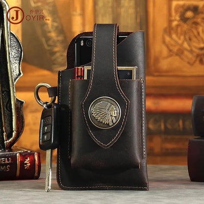 Crazy Horse Genuine Leather Packs Men Casual Small Fanny Pack Belt Loops Hip Bum Outdoor Waist Bag Phone Pouch Purses