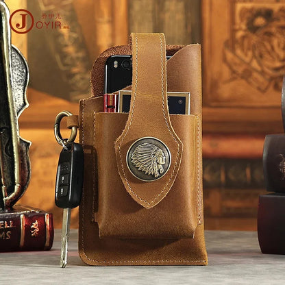 Crazy Horse Genuine Leather Packs Men Casual Small Fanny Pack Belt Loops Hip Bum Outdoor Waist Bag Phone Pouch Purses