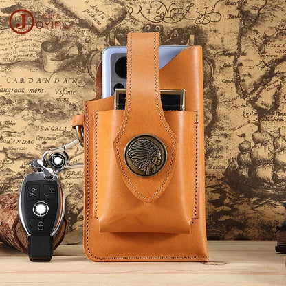 Crazy Horse Genuine Leather Packs Men Casual Small Fanny Pack Belt Loops Hip Bum Outdoor Waist Bag Phone Pouch Purses