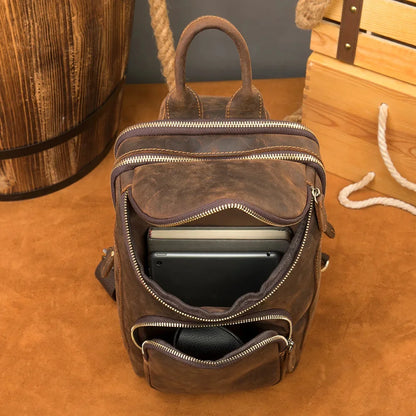 Crazy Horse Leather Men's Chest Vintage Sling Crossbody Daypack Husband Traval Shoulder Bag For Male 9087