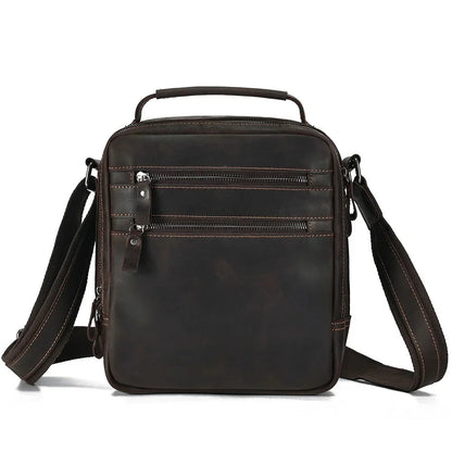 Crazy Horse Leather Men's Shoulder Bag Multi-function Messenger Work Travel Male Crossbody Bags for 9.7' iPad Handbag