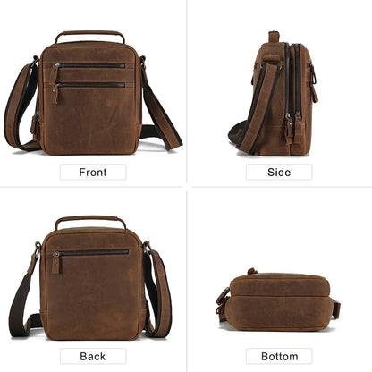 Crazy Horse Leather Men's Shoulder Bag Multi-function Messenger Work Travel Male Crossbody Bags for 9.7' iPad Handbag