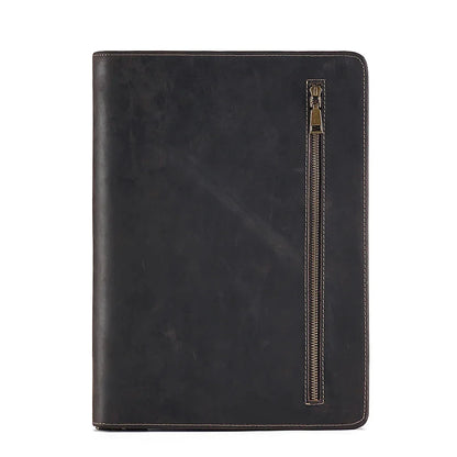 Crazy Horse Leather Portfolio Case Men Women Multi Pocket Padfolio Cover Bussiness Document A4 Organizer Tablet Holder