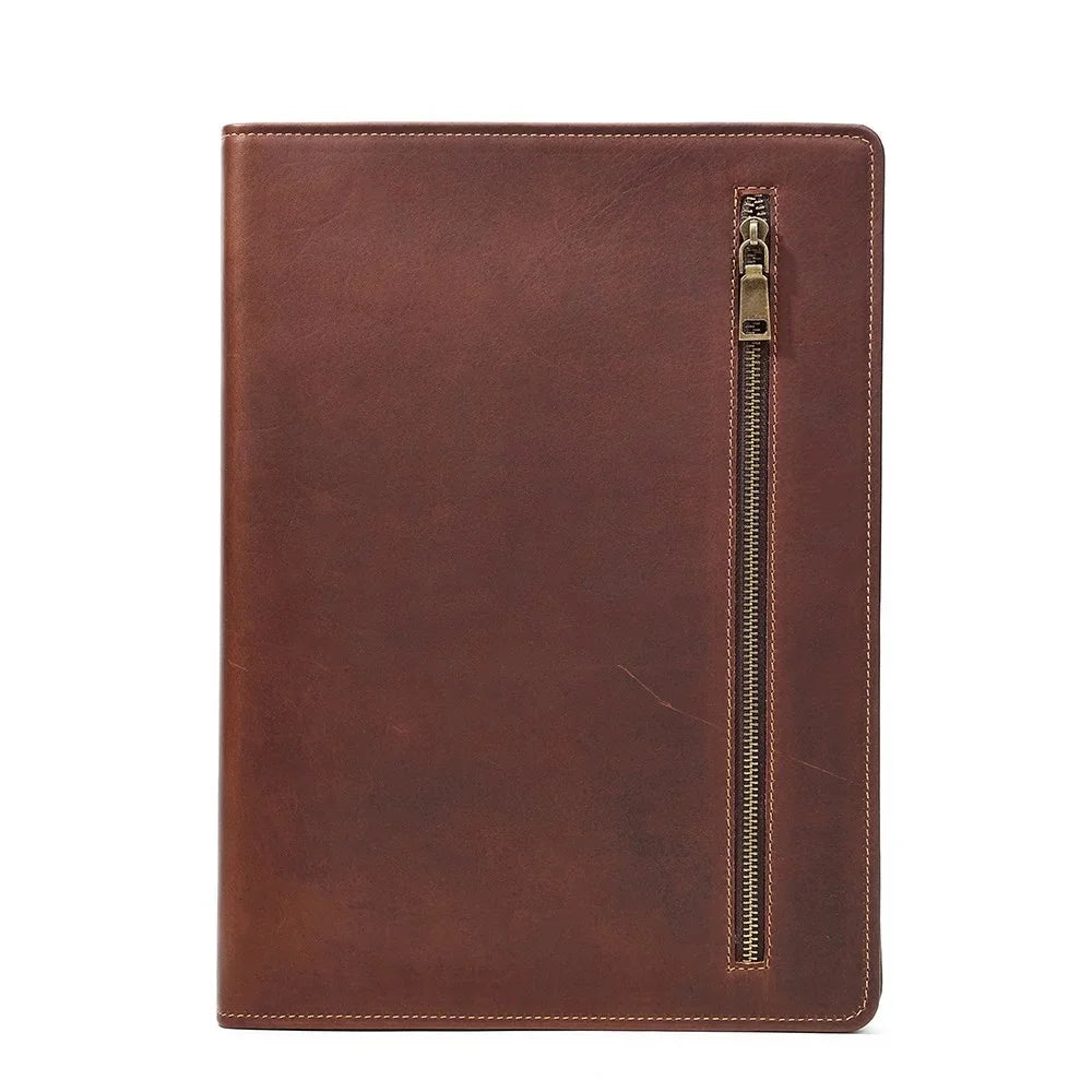 Crazy Horse Leather Portfolio Case Men Women Multi Pocket Padfolio Cover Bussiness Document A4 Organizer Tablet Holder