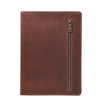 Crazy Horse Leather Portfolio Case Men Women Multi Pocket Padfolio Cover Bussiness Document A4 Organizer Tablet Holder