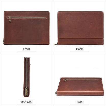 Crazy Horse Leather Portfolio Case Men Women Multi Pocket Padfolio Cover Bussiness Document A4 Organizer Tablet Holder