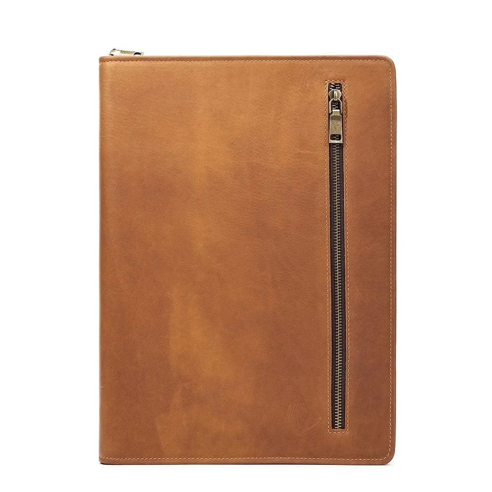 Crazy Horse Leather Portfolio Case Men Women Multi Pocket Padfolio Cover Bussiness Document A4 Organizer Tablet Holder